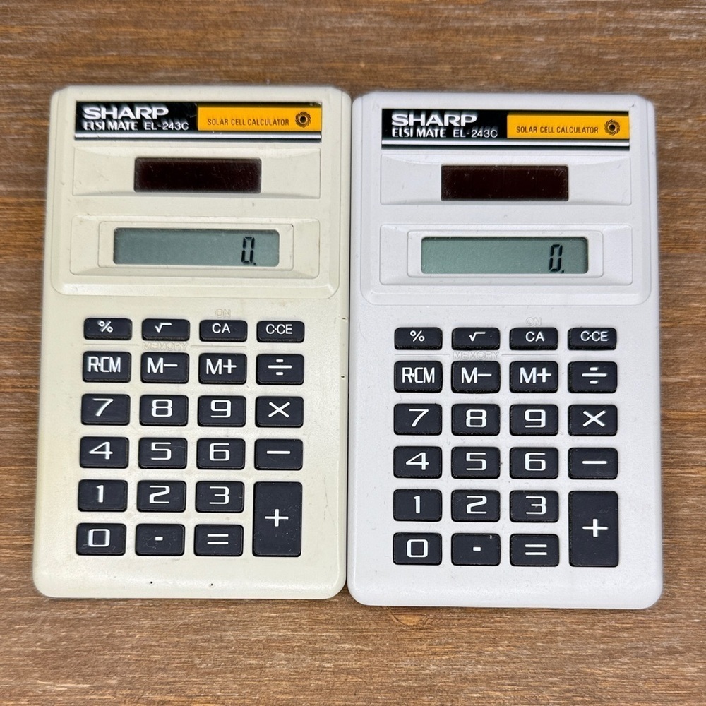 Sharp Elsi Mate EL-243C Solar Cell Calculator Set of 2 Vintage Handheld